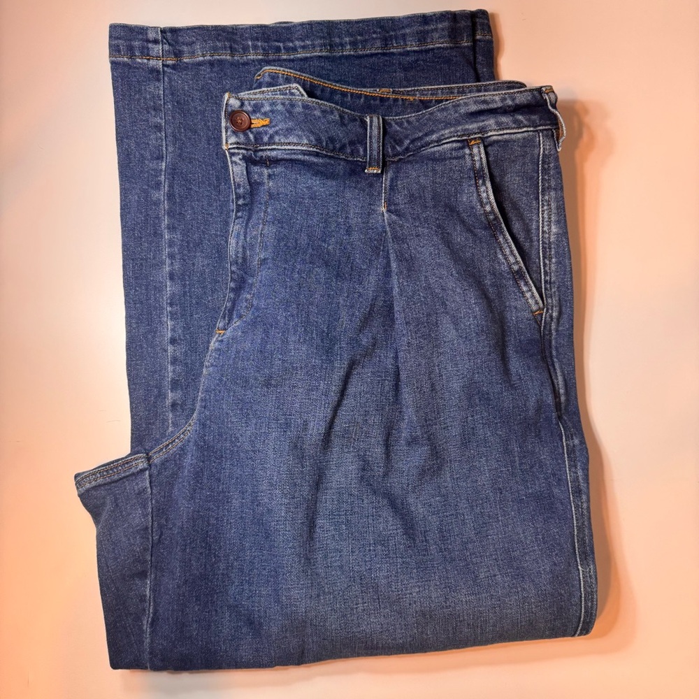 Lands End Women’s Jeans Plus Size 24W Pleated Front Straight Leg Medium Wash